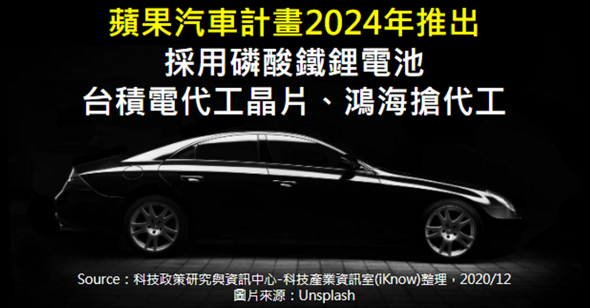 蘋果汽車計畫2024年推出 採用磷酸鐵鋰電池、台積電代工晶片、鴻海搶代工｜科技產業資訊室