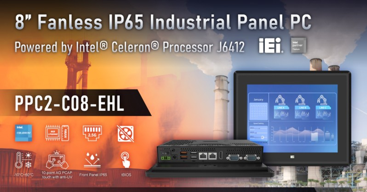 PPC2-C08-EHL 8” Fanless Panel PC with Intel Celeron Processor J6412