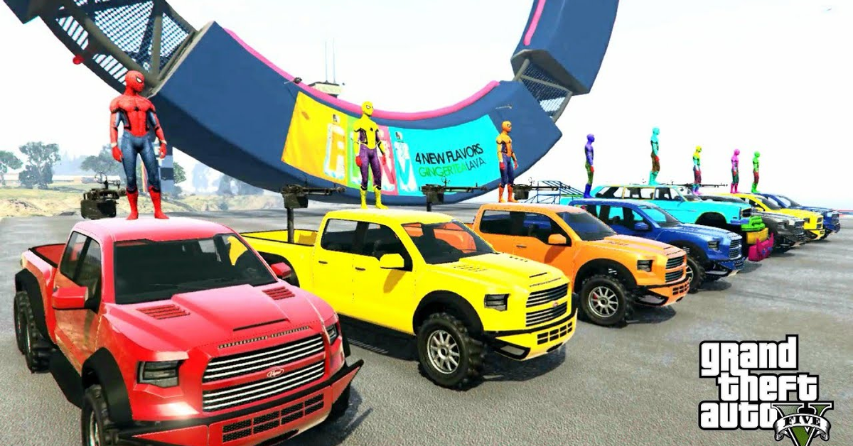 GTA V Spiderman Red and Yellowand Blue Driven Cars